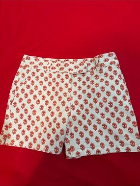LOFT White Shorts with Red Floral Motif